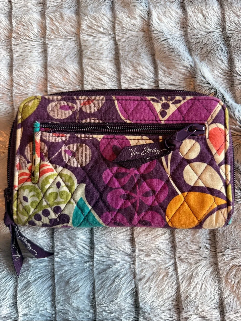 Vera Bradley “Plum Crazy” Quilted Zip Wallet with Turn-Lock Snap NWOT